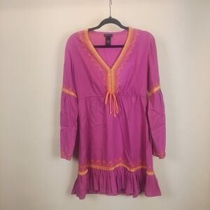 Moda International Dress Women's Medium Purple Orange Embroidered Cover Up Tunic